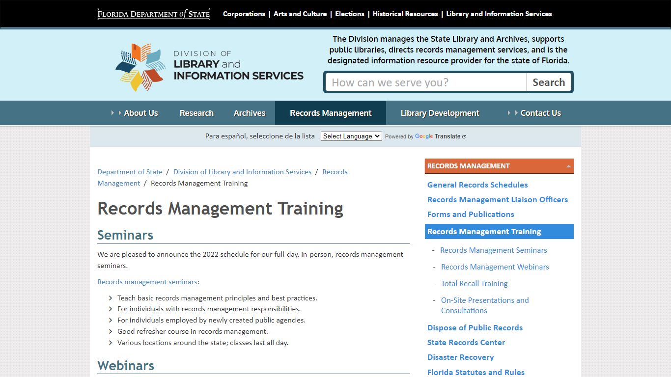 Records Management Training - Florida Department of State